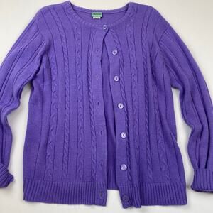 Vintage cable knit cardigan sweater purple granny core 90’s button up preppy